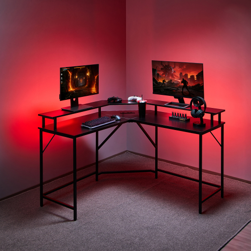 Corner-Shaped RGB Lighting Gaming Desk with Monitor Riser and Power Strip GMD15-2 Affordable Desk for Peak Gaming Experience from china(chinese)