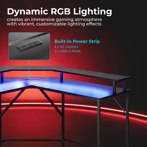 Corner-Shaped RGB Lighting Gaming Desk with Monitor Riser and Power Strip GMD15-2 Affordable Desk for Peak Gaming Experience from china(chinese)