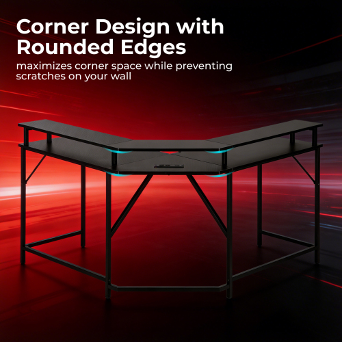 Corner-Shaped RGB Lighting Gaming Desk with Monitor Riser and Power Strip GMD15-2 Affordable Desk for Peak Gaming Experience from china(chinese)