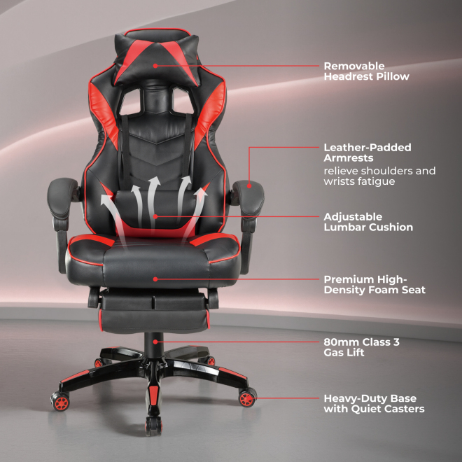 PU Leather Gaming Chair with Retractable Footrest, Headrest and Lumbar Support CH06-5 An Ideal Seat of Choice for Working, Studying and Gaming from china(chinese)