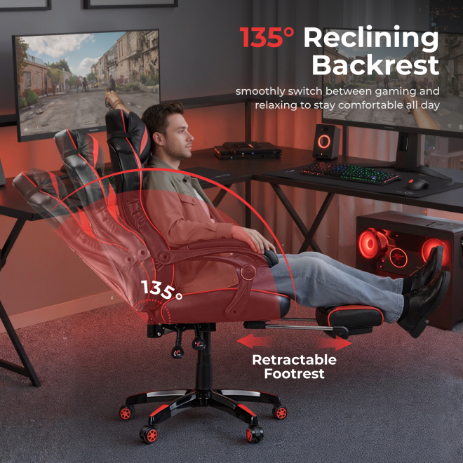 PU Leather Gaming Chair with Retractable Footrest, Headrest and Lumbar Support CH06-5 An Ideal Seat of Choice for Working, Studying and Gaming from china(chinese)