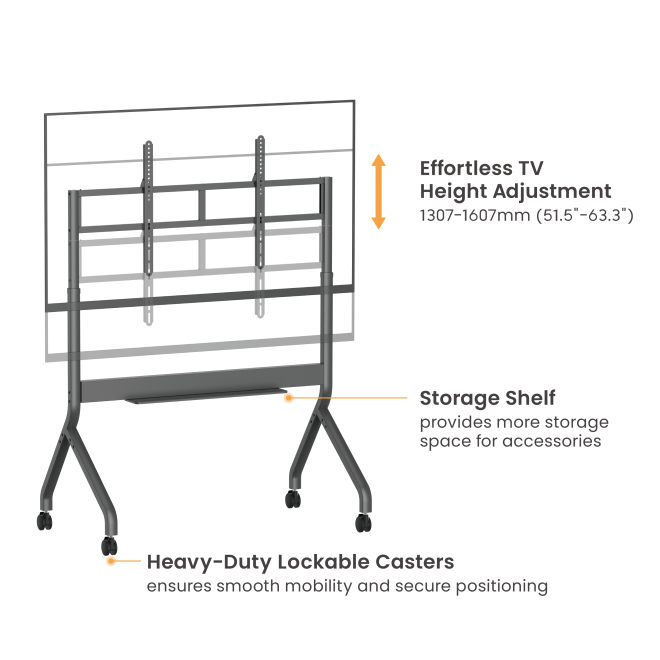 SlimLift Motorized Height Adjustable Heavy-Duty TV Cart TTF19S-612FW Holds TVs up to 110 inch / 120 kg (264 lbs) from china(chinese)
