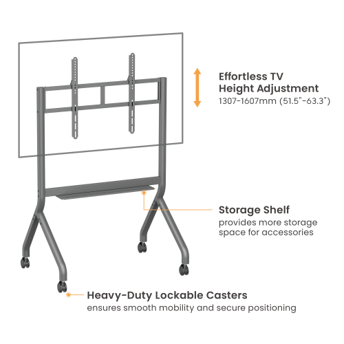SlimLift Motorized Height Adjustable Heavy-Duty TV Cart TTF19S-69FW Hold TVs up to 90 inch, 90 kg (198 lbs) from china(chinese)