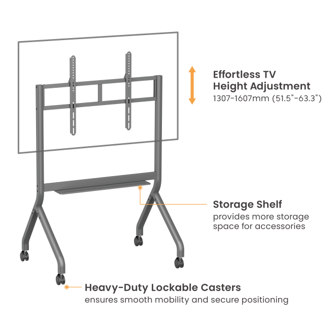 SlimLift Motorized Height Adjustable Heavy-Duty TV Cart TTF19S-69FW Hold TVs up to 90 inch, 90 kg (198 lbs) from china(chinese)
