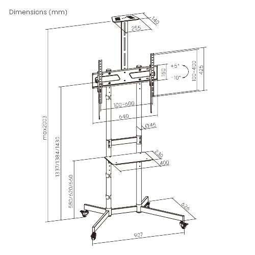 Economy Steel TV Cart with Camera Shelf T1043T Budget-friendly with excellent weight capacity up to 70kg/154lbs. from china(chinese)