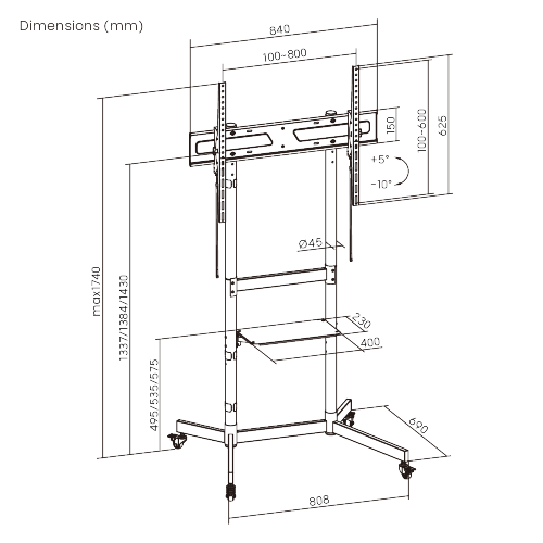 Economy Steel TV Cart  T1044TE Budget-friendly with excellent weight capacity up to 70kg/154lbs. from china(chinese)