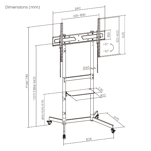 Economy Steel TV Cart  T1044TE Budget-friendly with excellent weight capacity up to 70kg/154lbs. from china(chinese)