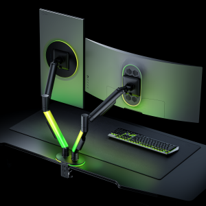 EVERGLOW Dual-Screen Gas Spring Monitor Arm with RGB Lighting