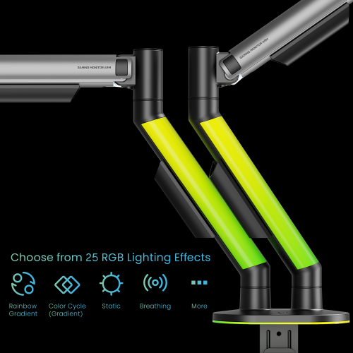 EVERGLOW Dual-Screen Gas Spring Monitor Arm with RGB Lighting (Supports Win11’s "Dynamic Lighting") LDT119-C024LW Lights up your zone with full illumination. from china(chinese)
