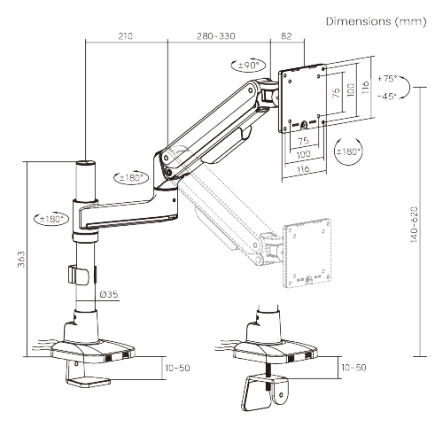 Premium Heavy-Duty Mechanical Spring Single Monitor Arm with USB-A/USB-C Ports (Pole Mounted) LDT107-C012UCP Seamless adjustments, exceptional performance. from china(chinese)