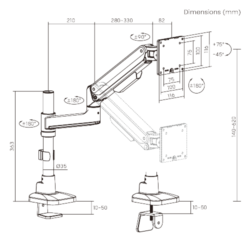Premium Heavy-Duty Mechanical Spring Single Monitor Arm (Pole Mounted) LDT107-C012P Seamless adjustments, exceptional performance. from china(chinese)