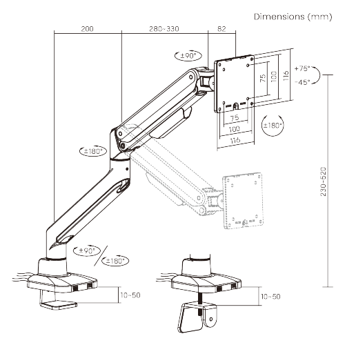 Premium Heavy-Duty Mechanical Spring Single Monitor Arm with USB-A/USB-C Ports LDT107-C012UC Seamless adjustments, exceptional performance. from china(chinese)