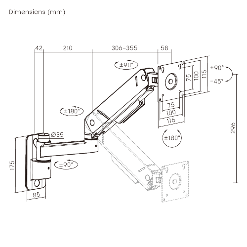 LIFTMAX Heavy-Duty Single-Screen Gas Spring Wall-Mounted Monitor Arm LDA115-112  from china(chinese)
