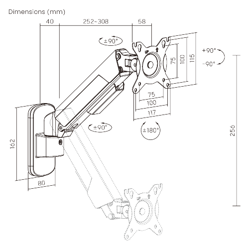FlexPrecision Cost-Effective Wall-Mounted Mechanical Spring Monitor Arm LDA117-111E Refined design at an affordable price — for monitors up to 12kg (26.4lbs). from china(chinese)