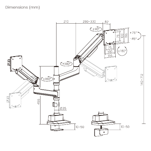Premium Heavy-Duty Mechanical Spring Dual Monitor Arm with USB-A/USB-C Ports (Pole Mounted) LDT107-C024P Seamless adjustments, exceptional performance. from china(chinese)