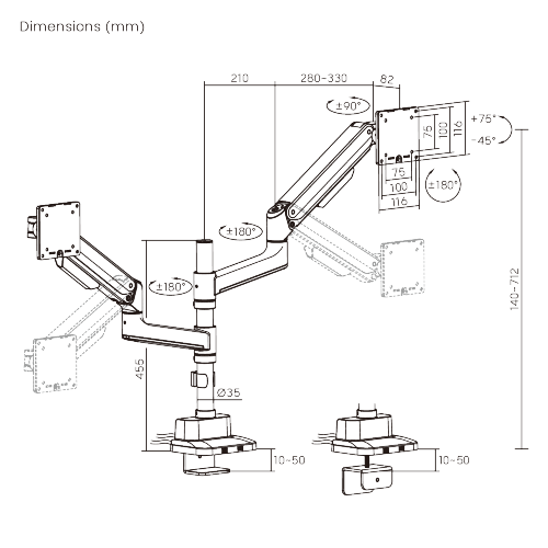 Premium Heavy-Duty Mechanical Spring Dual Monitor Arm with USB-A/USB-C Ports (Pole Mounted) LDT107-C024UCP Seamless adjustments, exceptional performance. from china(chinese)