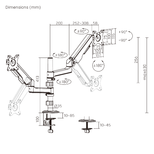 FlexPrecision Cost-Effective Pole-Mounted Dual Screen Mechanical Spring Monitor Arm LDT94-C024PE Elegance meets affordability: for monitors up to 12kg (26.4lbs). from china(chinese)