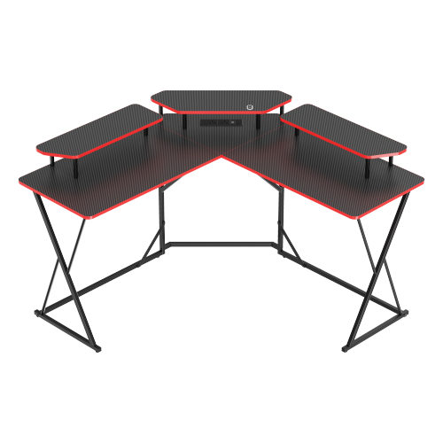  Value-Priced Corner Gaming Desk with 3 Monitor Risers GMD18-3 with Built-In RGB Light & EU/UK Standard Power Outlets from china(chinese)