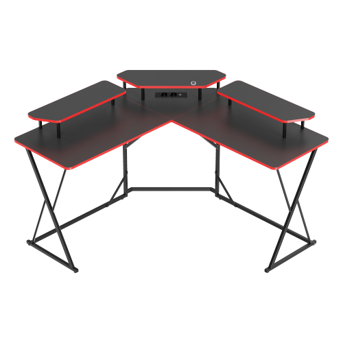  Value-Priced Corner Gaming Desk with 3 Monitor Risers GMD18-3 with Built-In RGB Light & EU/UK Standard Power Outlets from china(chinese)