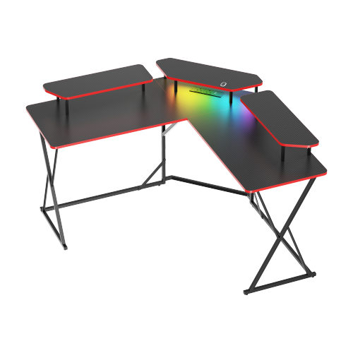  Value-Priced Corner Gaming Desk with 3 Monitor Risers GMD18-3 with Built-In RGB Light & EU/UK Standard Power Outlets from china(chinese)