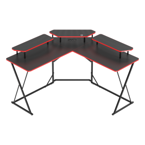 Value-Priced Corner Gaming Desk with 3 Monitor Risers