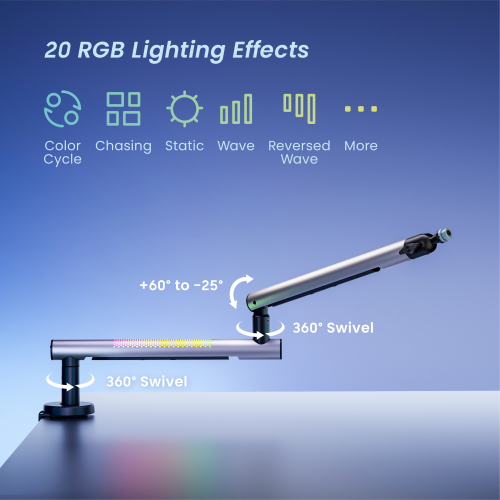 Aluminum Low Profile RGB Microphone Boom Arm MDS23-2L Precision CNC Aluminum Meets Dynamic Point-Source Glow from china(chinese)