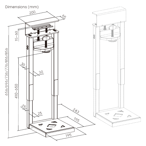 Clamp-On Adjustable CPU Holder with Threaded Knob Clamp CPB29-02 with 410~650mm Height Adjustment from china(chinese)