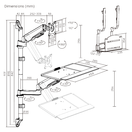 Advanced Wall-Mounted Single Screen Gas Spring Sit-Stand Workstation WWS94-01 Your all-in-one move to better work. from china(chinese)