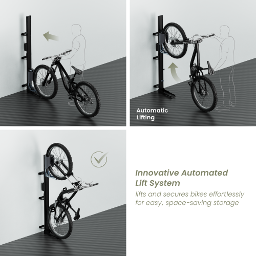 EasyLift Vertical On-Wall Swiveling Bike Rack with E-Bike Adapter Holder & Wheel Holder LBM12-03 Lifts and secures bikes effortlessly for easy, space-saving storage from china(chinese)