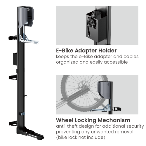 EasyLift Vertical On-Wall Swiveling Bike Rack with E-Bike Adapter Holder & Wheel Holder LBM12-03 Lifts and secures bikes effortlessly for easy, space-saving storage from china(chinese)