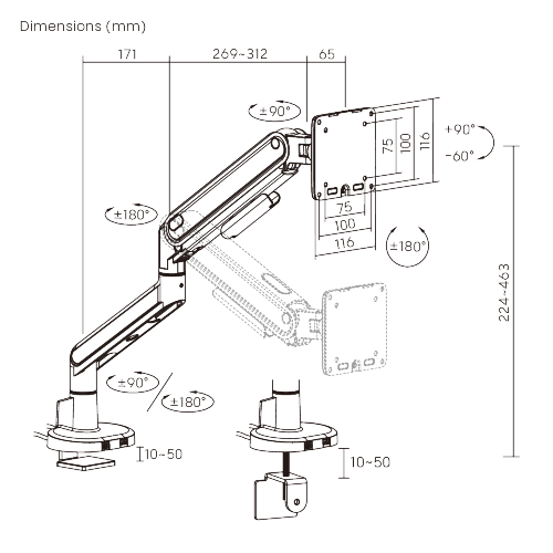 Economy Sleek Mechanical Spring Monitor Arm with USB 3.0 Ports LDT122-C012UCE Sturdy metal build, fluid rounded design, cost-efficiency. from china(chinese)