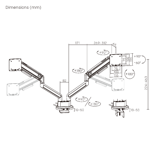 Economy Sleek Dual Screen Gas Spring Monitor Arm with USB 3.0 LDT122-C024UC Sturdy metal build, fluid rounded design, cost-efficiency. from china(chinese)
