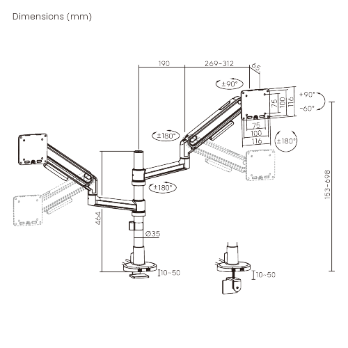 Economy Sleek Dual- Screen Pole-Mounted Gas Spring Monitor Arm with USB 3.0 Ports LDT122-C024UCP  Sturdy metal build, fluid rounded design, cost-efficiency. from china(chinese)