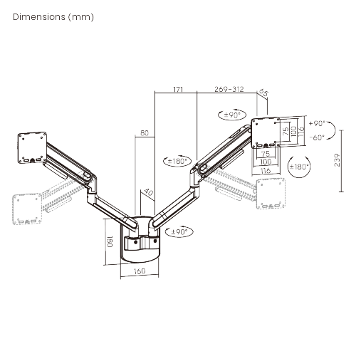 Economy Sleek Dual Screen Wall-Mounted Gas Spring Monitor Arm LDA122-114  Sturdy metal build, fluid rounded design, cost-efficiency. from china(chinese)