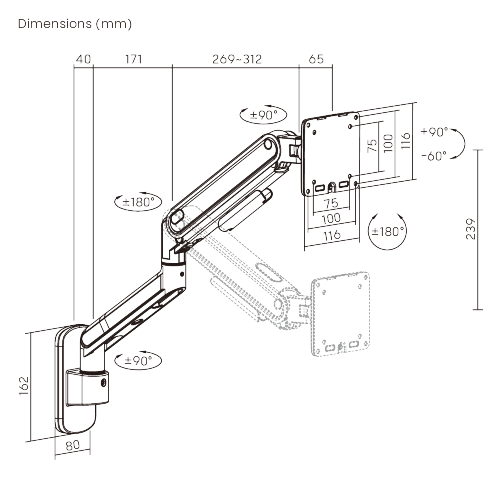 Economy Sleek Wall-Mounted Mechanical Spring Monitor Arm LDA122-112E Sturdy metal build, fluid rounded design, cost-efficiency. from china(chinese)