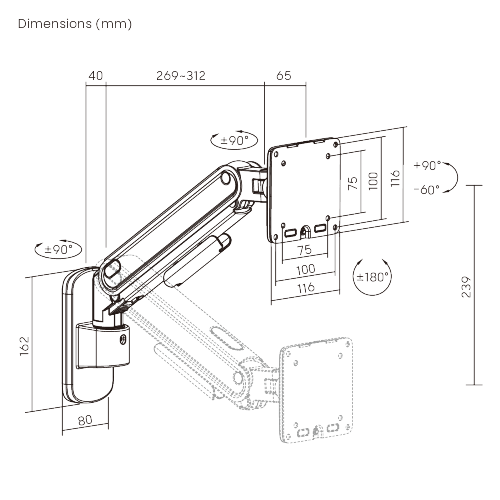 Economy Sleek Wall-Mounted Mechanical Spring Monitor Arm LDA122-111E Sturdy metal build, fluid rounded design, cost-efficiency. from china(chinese)