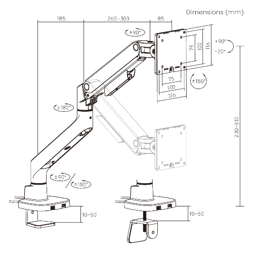 Vigor Heavy-Duty Gas Spring Single Monitor Arm with USB Ports LDT123-C012UC For most 17"-49" Monitors from china(chinese)