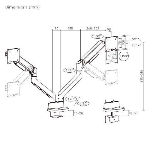 Vigor Heavy-Duty Gas Spring Dual Monitor Arm LDT123-C024 For most 17"-40" Monitors from china(chinese)
