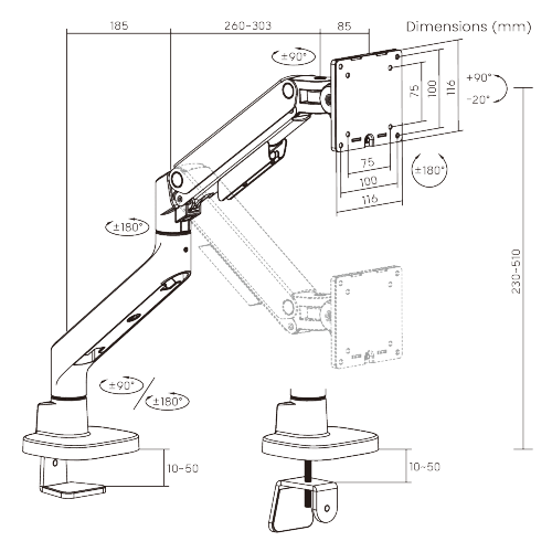 Vigor Heavy-Duty Gas Spring Single Monitor Arm LDT123-C012 For most 17"-49" Monitors from china(chinese)