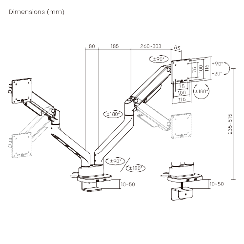 Vigor Heavy-Duty Gas Spring Dual Monitor Arm with USB Ports LDT123-C024UC For most 17"-40" Monitors from china(chinese)