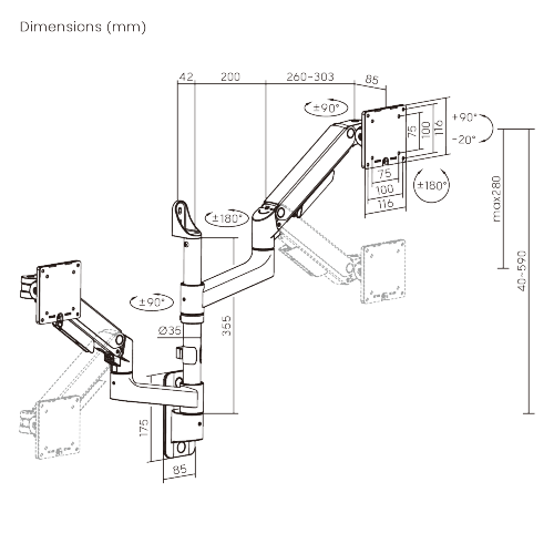 Wall-Mounted Heavy-Duty Gas Spring Dual Monitor Arm LDA123-114 For most 17"-49" Monitors from china(chinese)