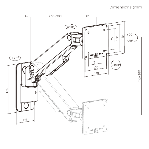 Wall-Mounted Heavy-Duty Gas Spring Single Monitor Arm LDA123-111 For most 17"-49" Monitors from china(chinese)