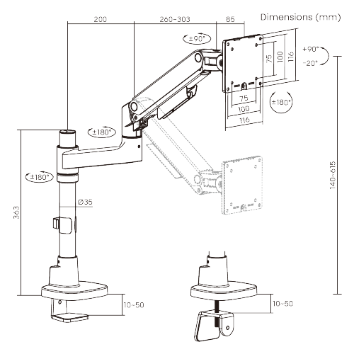 Pole-Mounted Heavy-Duty Gas Spring Single Monitor Arm LDT123-C012P For most 17"-49" Monitors from china(chinese)