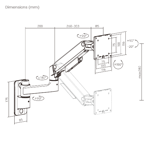 Wall-Mounted Heavy-Duty Gas Spring Single Monitor Arm LDA123-112 For most 17"-49" Monitors from china(chinese)