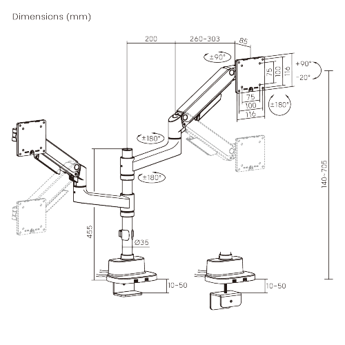 Pole-Mounted Heavy-Duty Gas Spring Dual Monitor Arm with USB Ports LDT123-C024UCP  For most 17"-49" Monitors from china(chinese)