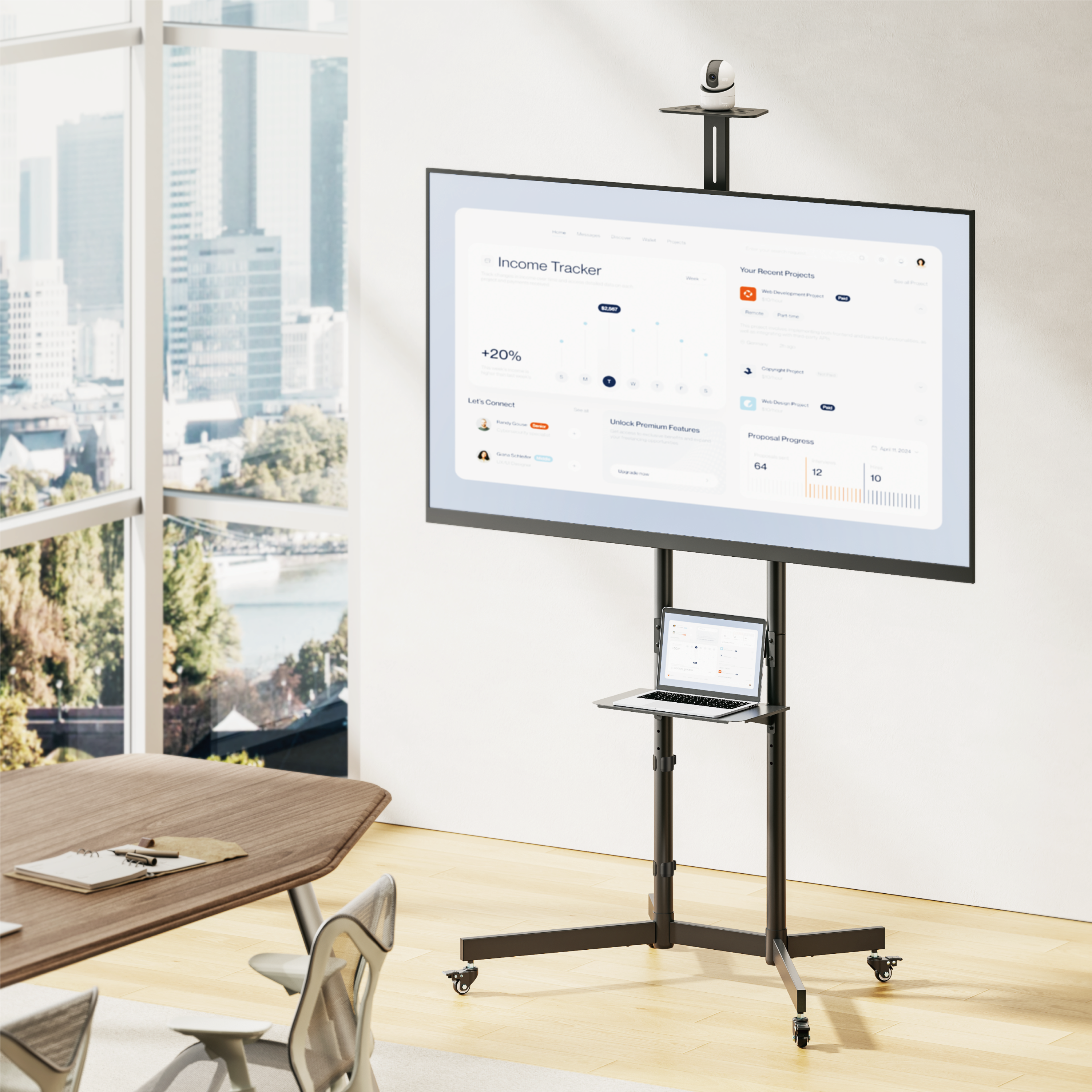 Economy Steel TV Cart with Camera Shelf Supplier and Manufacturer