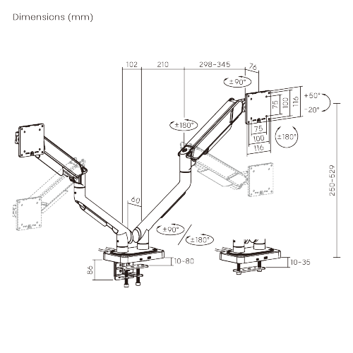 VALUEFORCE Dual-Screen Mechanical Spring Monitor Arm with USB 3.0 Ports  LDT111-C024UC Reliable monitor support at a smarter price. from china(chinese)