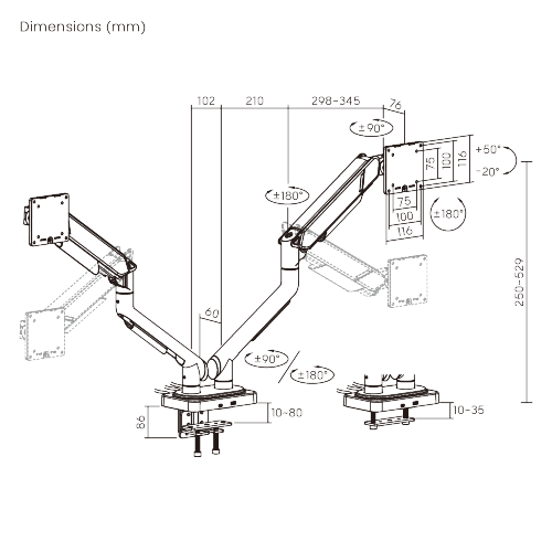 VALUEFORCE Dual-Screen Mechanical Spring Monitor Arm with USB 3.0 Ports & RGB Lighting LDT111-C024UCL Reliable monitor support at a smarter price. from china(chinese)