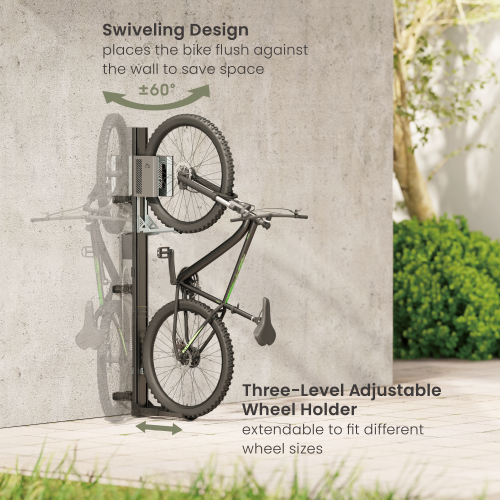 EasyLift Vertical On-Wall Swiveling Bike Rack with E-Bike Adapter Holder & Wheel Holder LBM12-02  Lifts and secures bikes effortlessly for easy, space-saving storage from china(chinese)