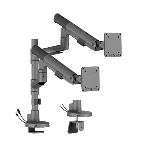SlimBrace Dual-Screen Heavy-Duty Pole-Mounted Gas Spring Monitor Arm with USB-A & USB-C Ports LDT102-C024UCP Balances elegance and strength. from china(chinese)